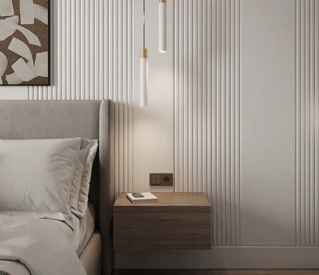 Desain Fluted Panel Wall Terang pada Kamar