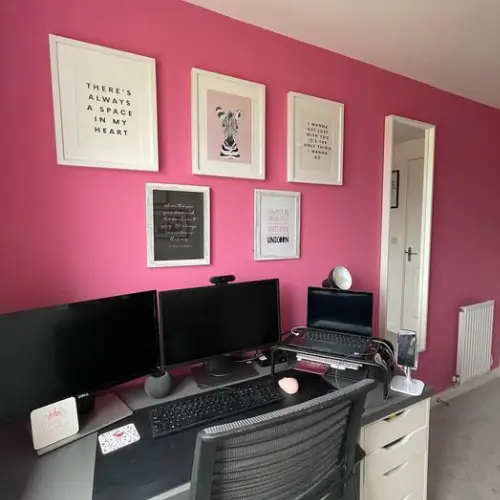 dinding ruang kerja warna pink magenta