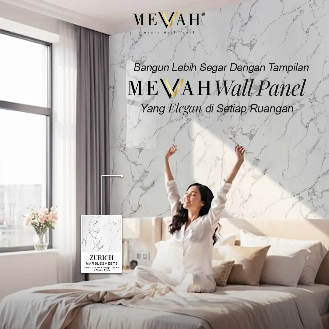 wall panel marble sheet tepasang di dinding kamar tidur