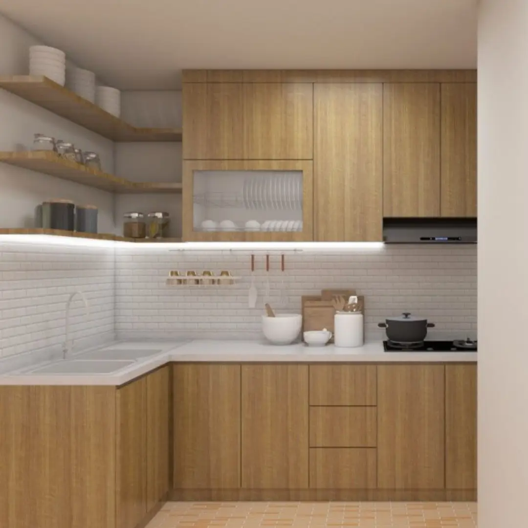 Kitchen Set Letter L Motif Kayu Natural