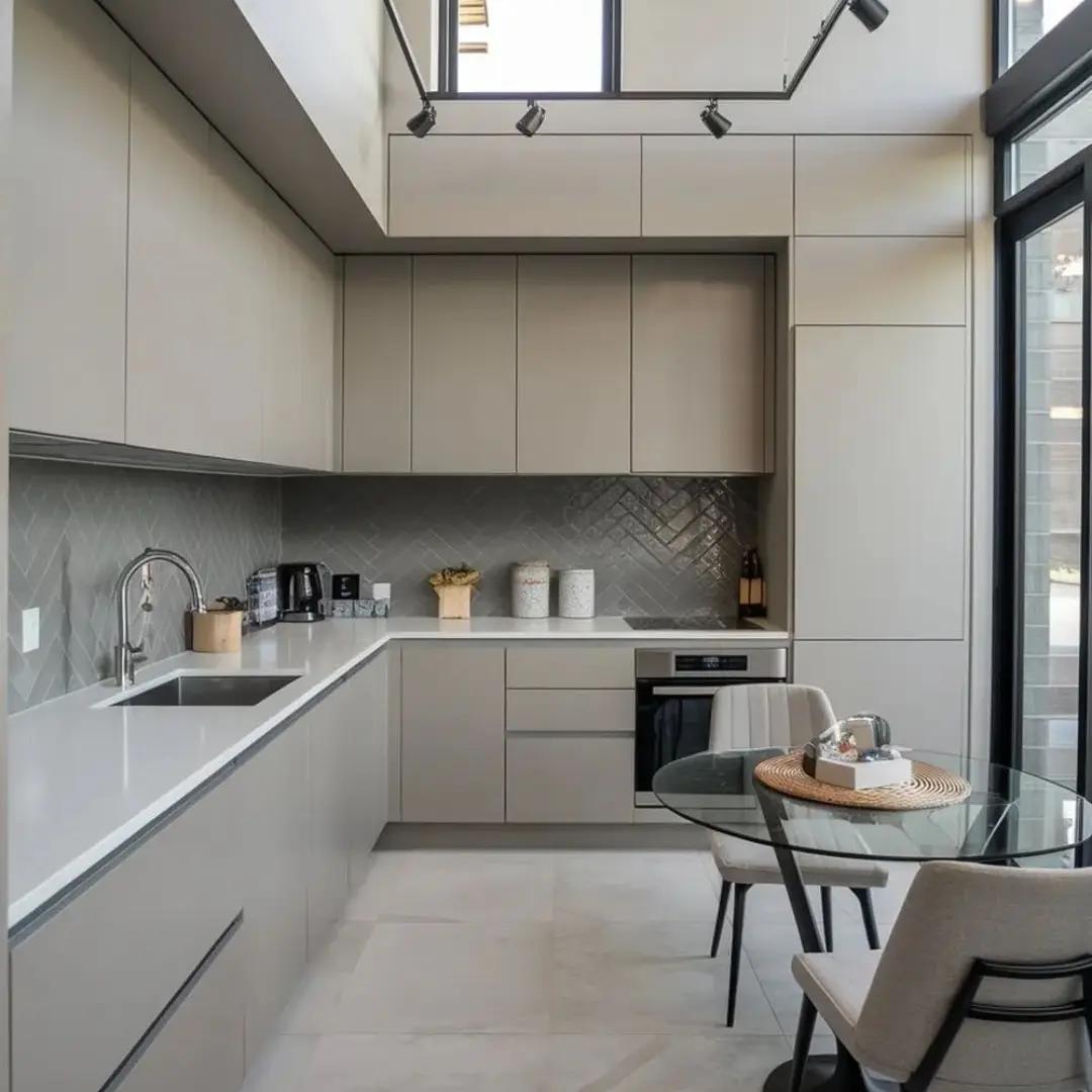 Meja Dapur L Abu-abu Terang Modern