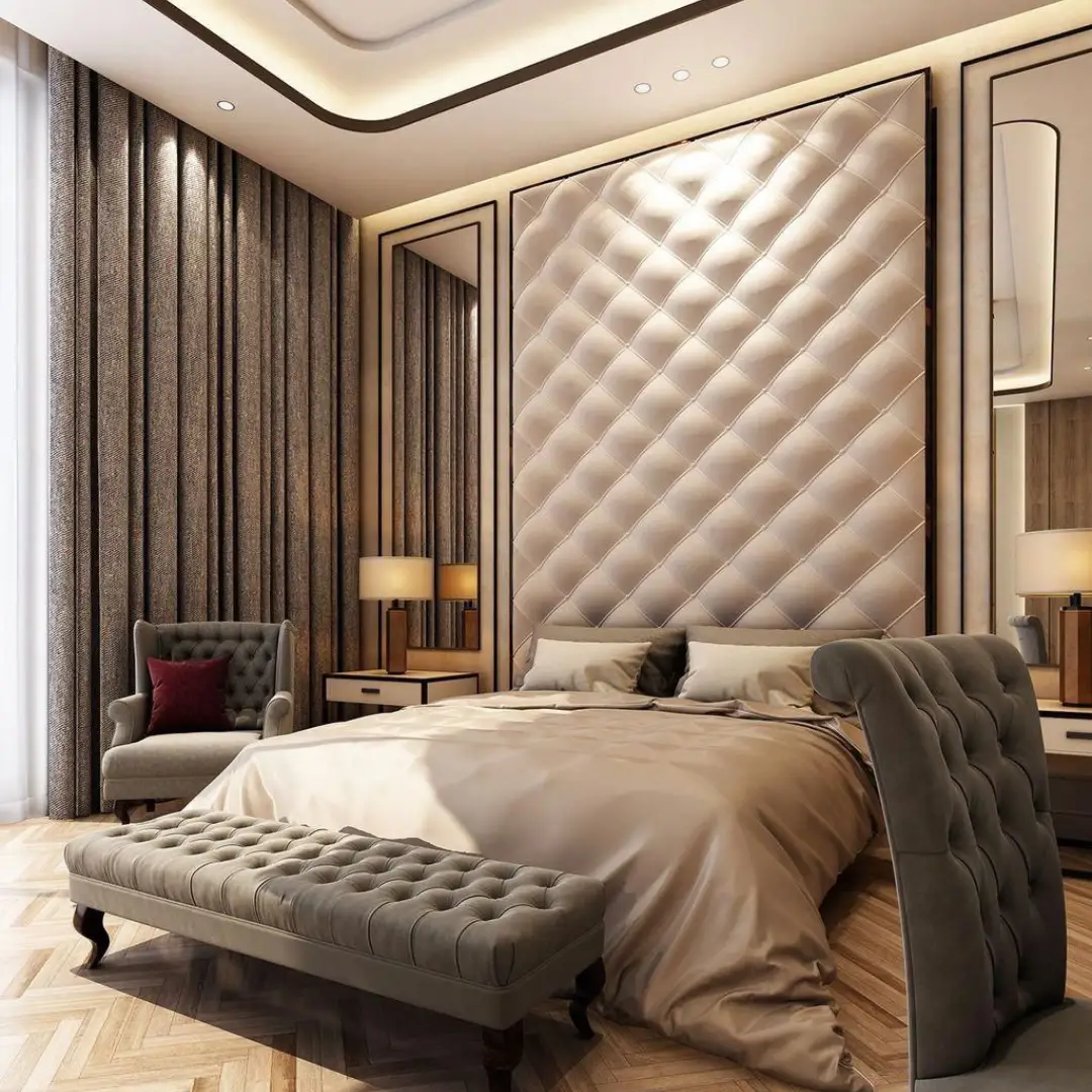 Leather Wall Panel Krem Mewah untuk Kamar Tidur