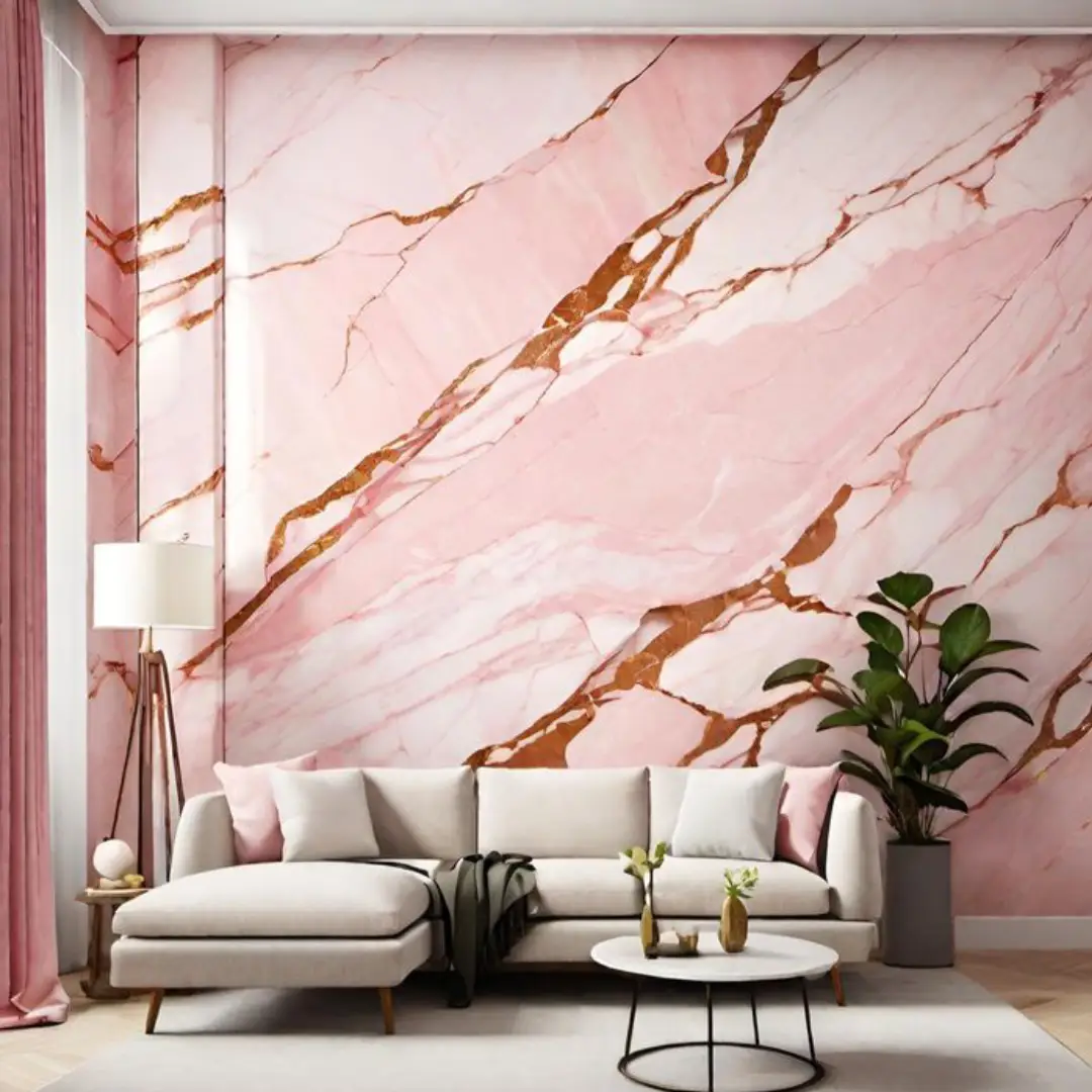 Marmer Pink dengan Guratan Merah