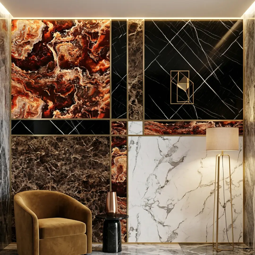 dinding dengan wall panel marmer pvc