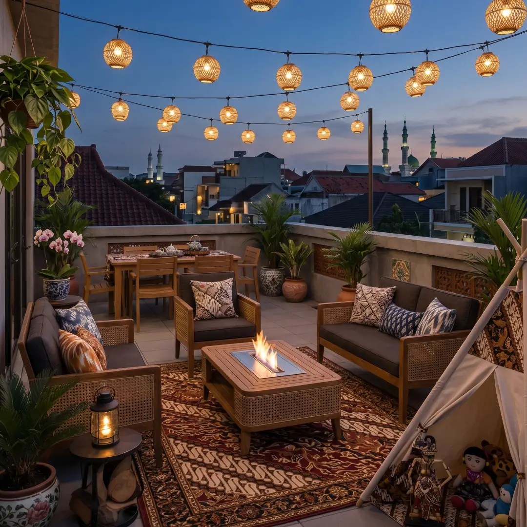 Model Rooftop dengan Meja Perapian Mini