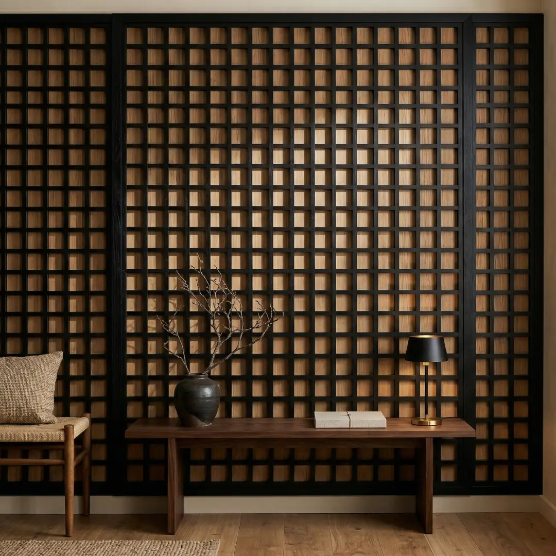 Motif Wall Panel Kotak-kotak Hitam