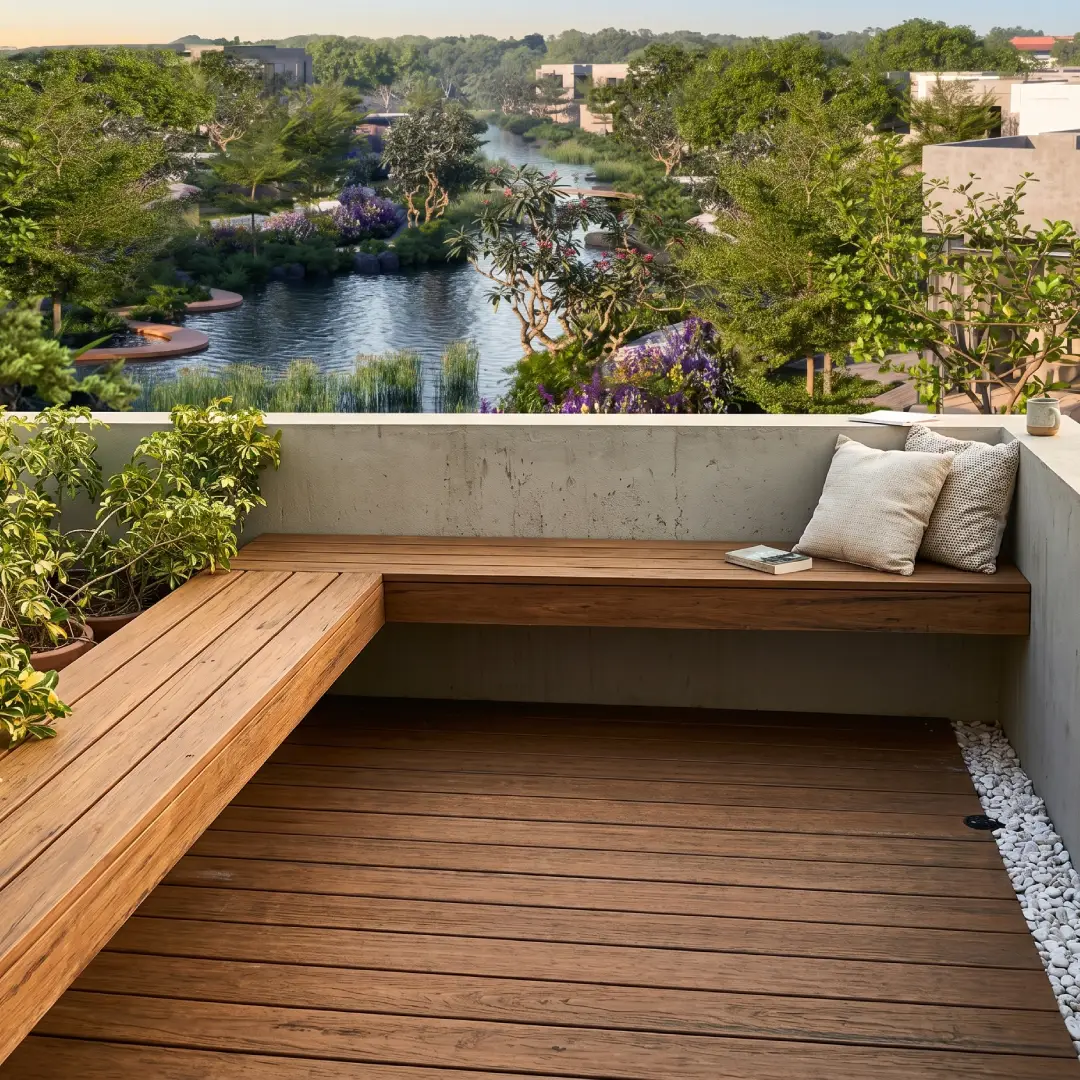 Rooftop Lantai dan Tempat Duduk Kayu