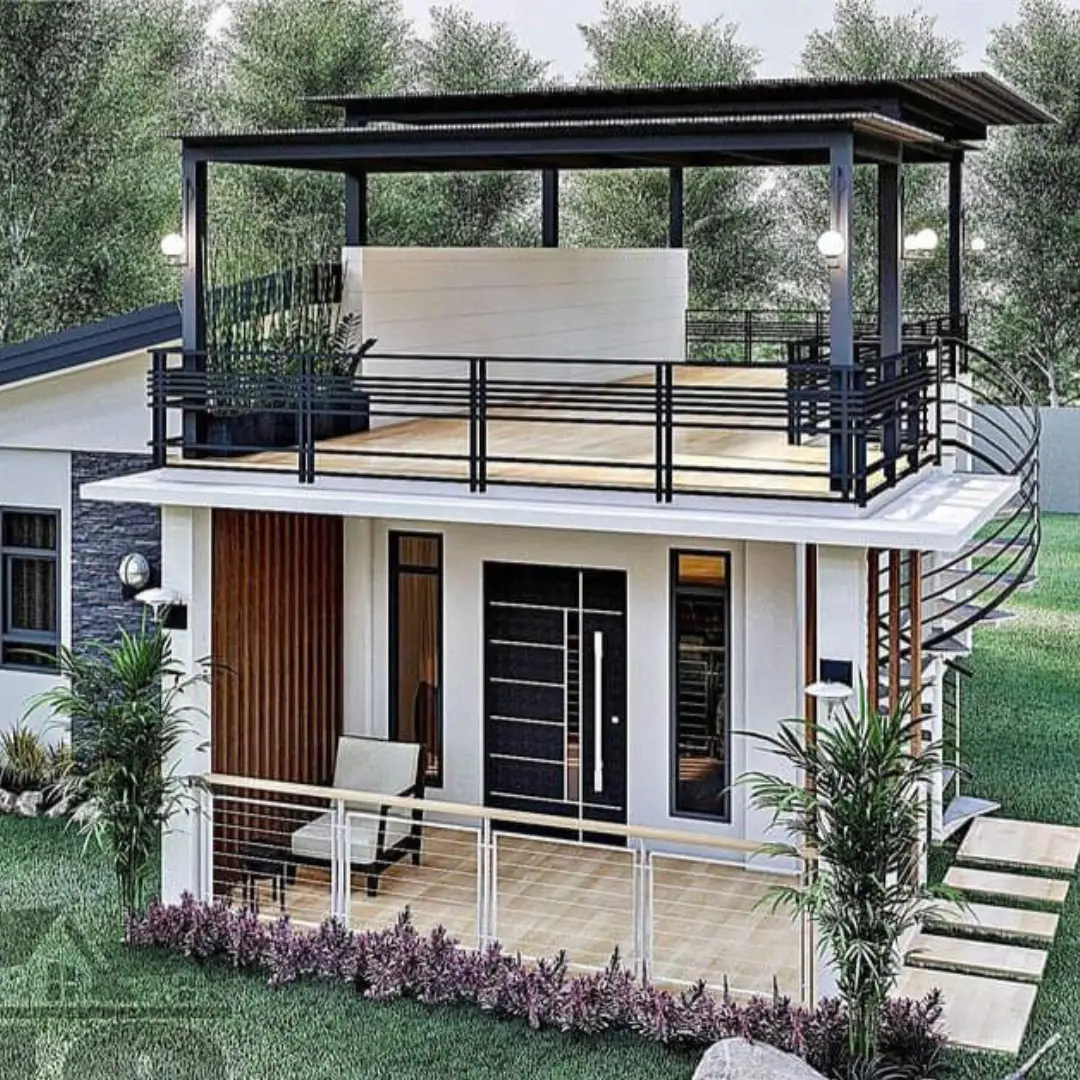 Rooftop Modern Tropis Lantai Kayu