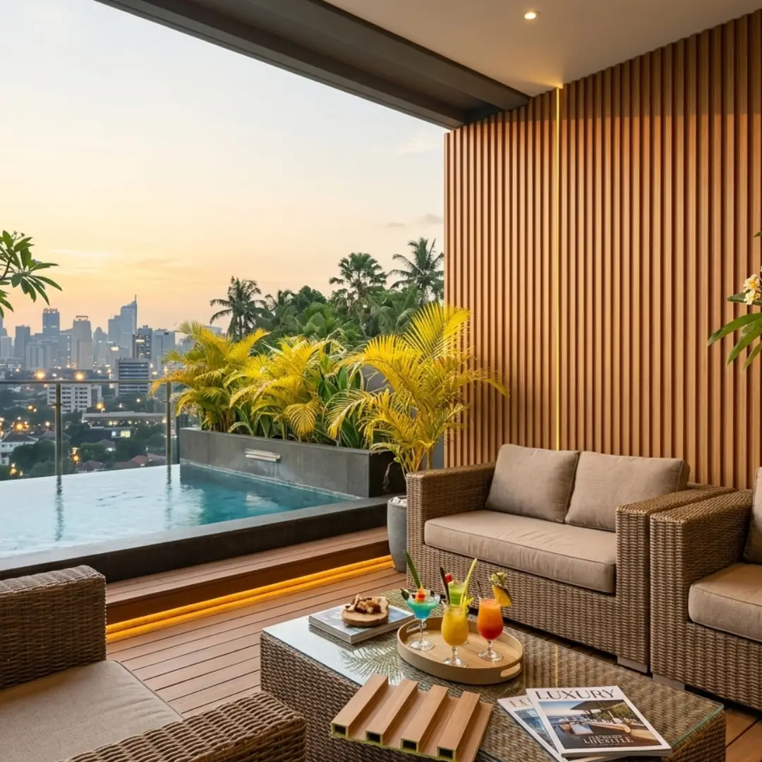 rooftop rumah mewah dengan wall panel kayu merek mevvah