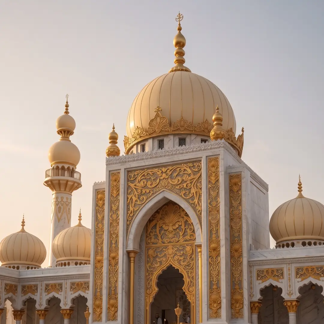 Kubah Masjid Cream dengan Ukiran Emas Elegan