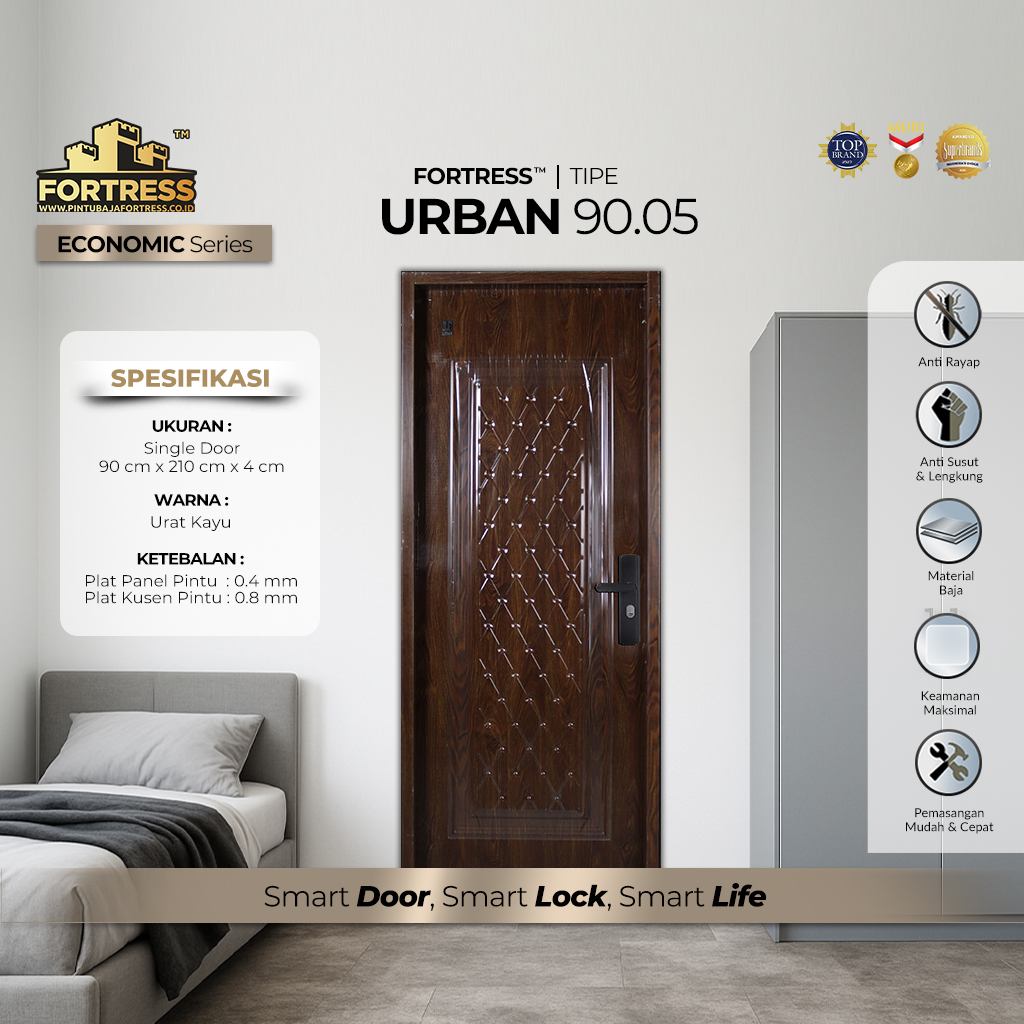 Pintu Fortress Tipe URBAN 90.05 Bahan Baja Motif Kayu