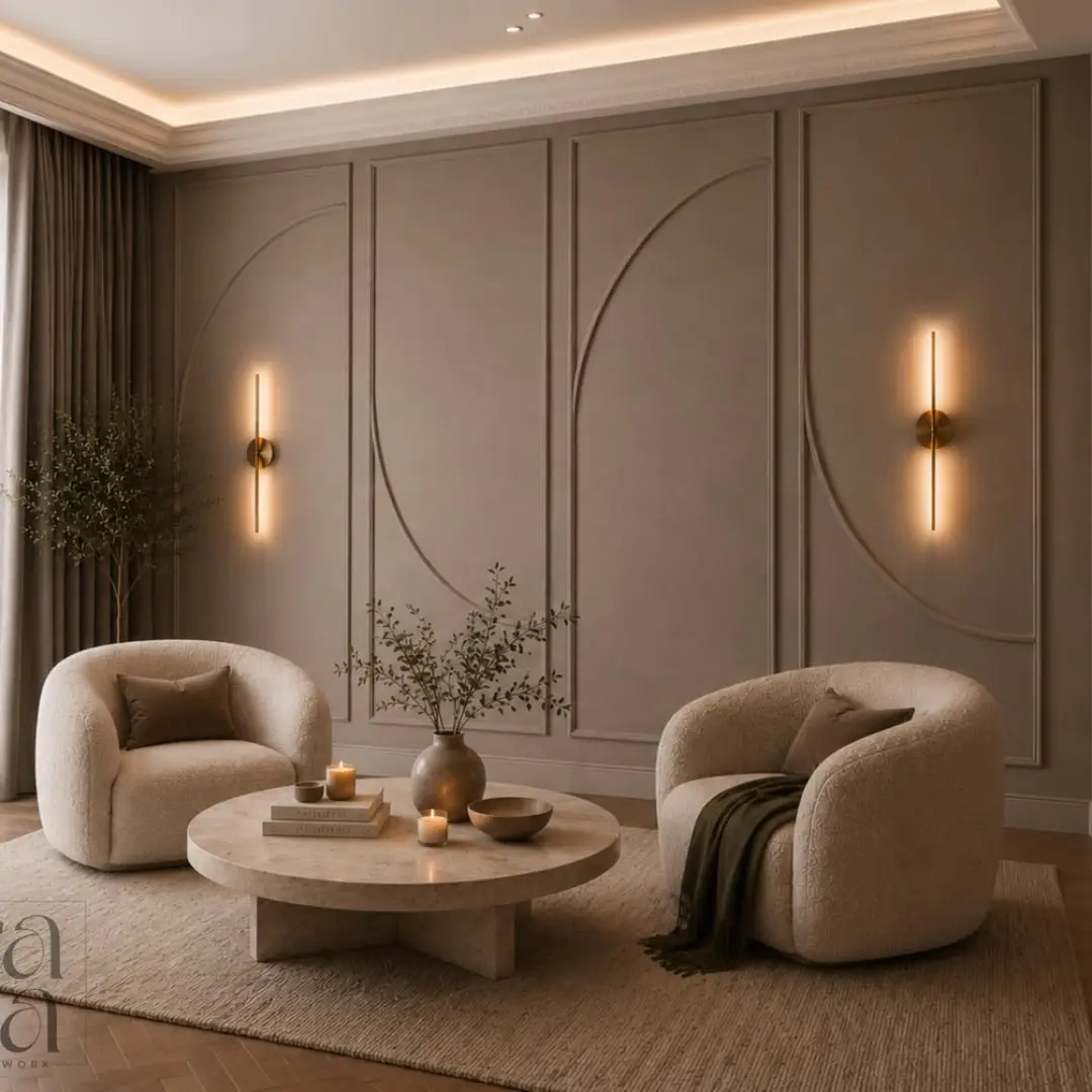 Wall Moulding Modern Luxury dengan Aksen Lengkung