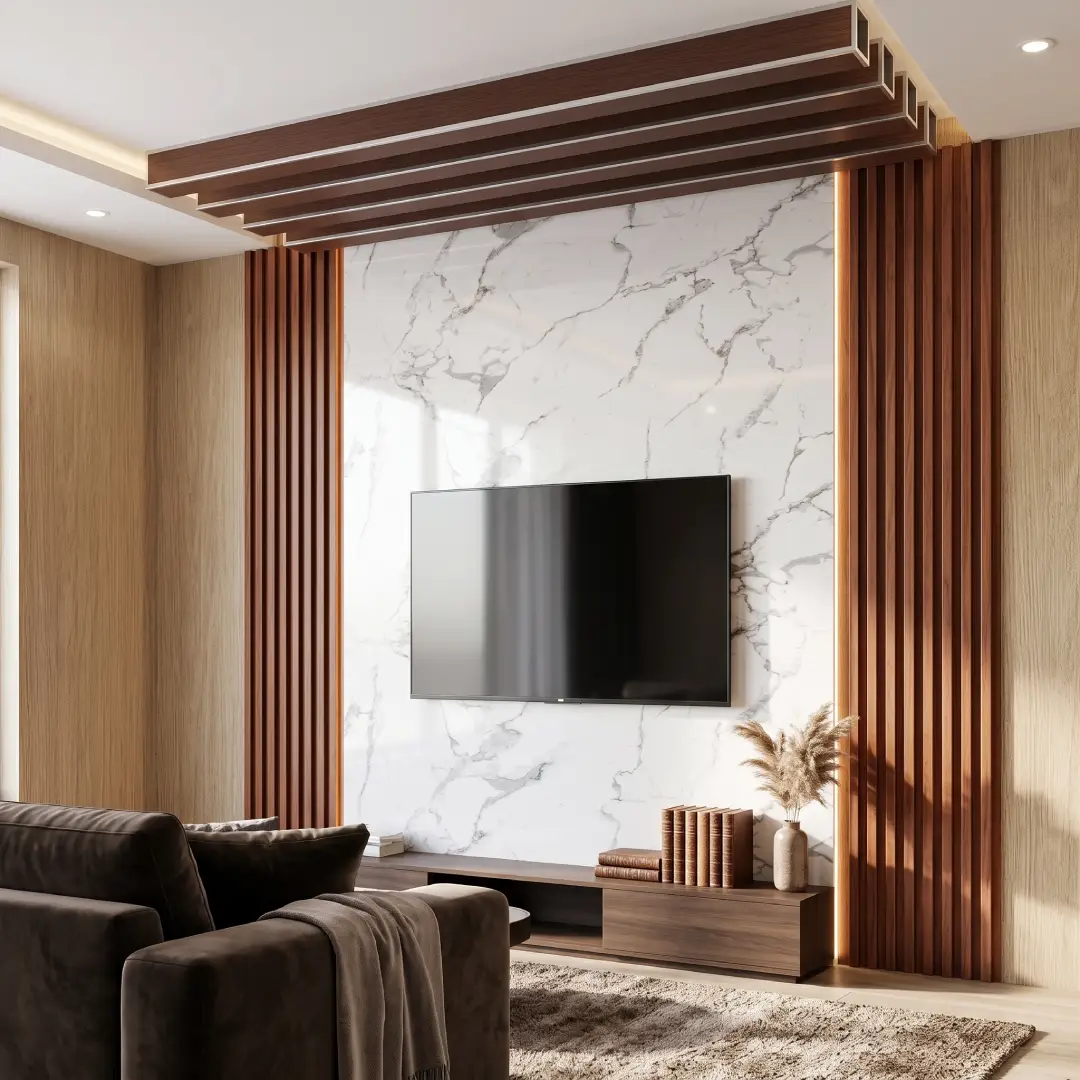 interior ruang tamu dengan produk wall panel merk mevvah