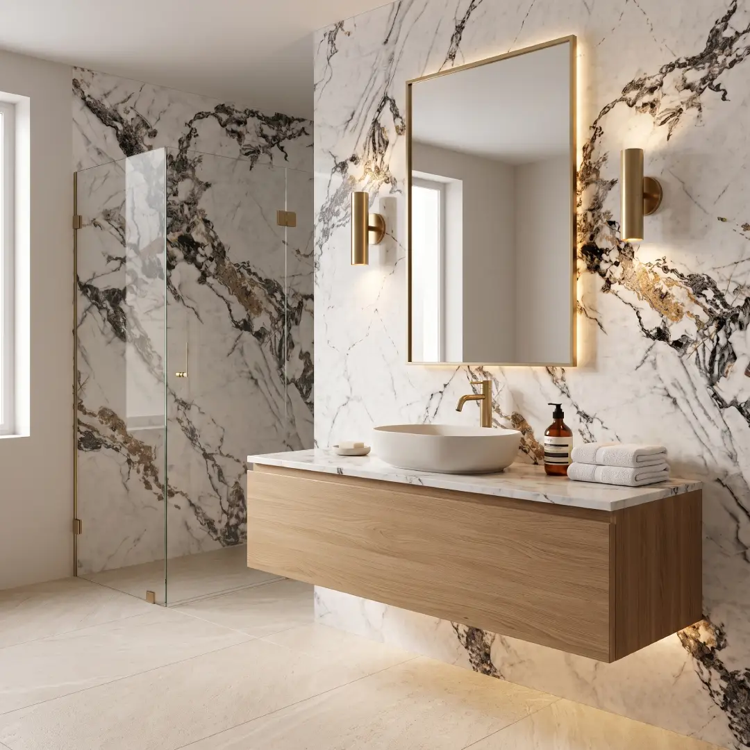 kamar mandi dengan dinding wall panel pvc motif marmer