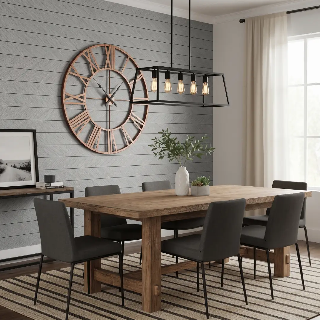 Area Makan dengan Wallboard Light Grey Horizontal