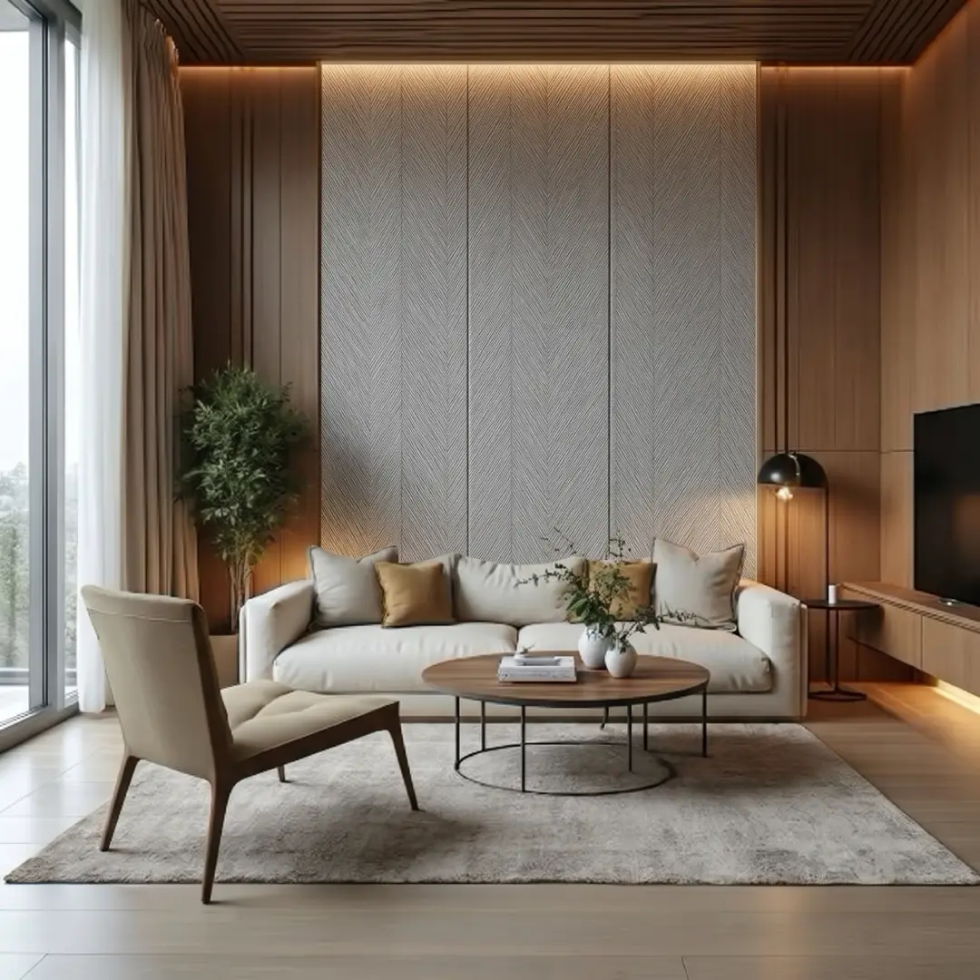 Ruang Tamu Modern Luxury dengan Wallboard Light Grey