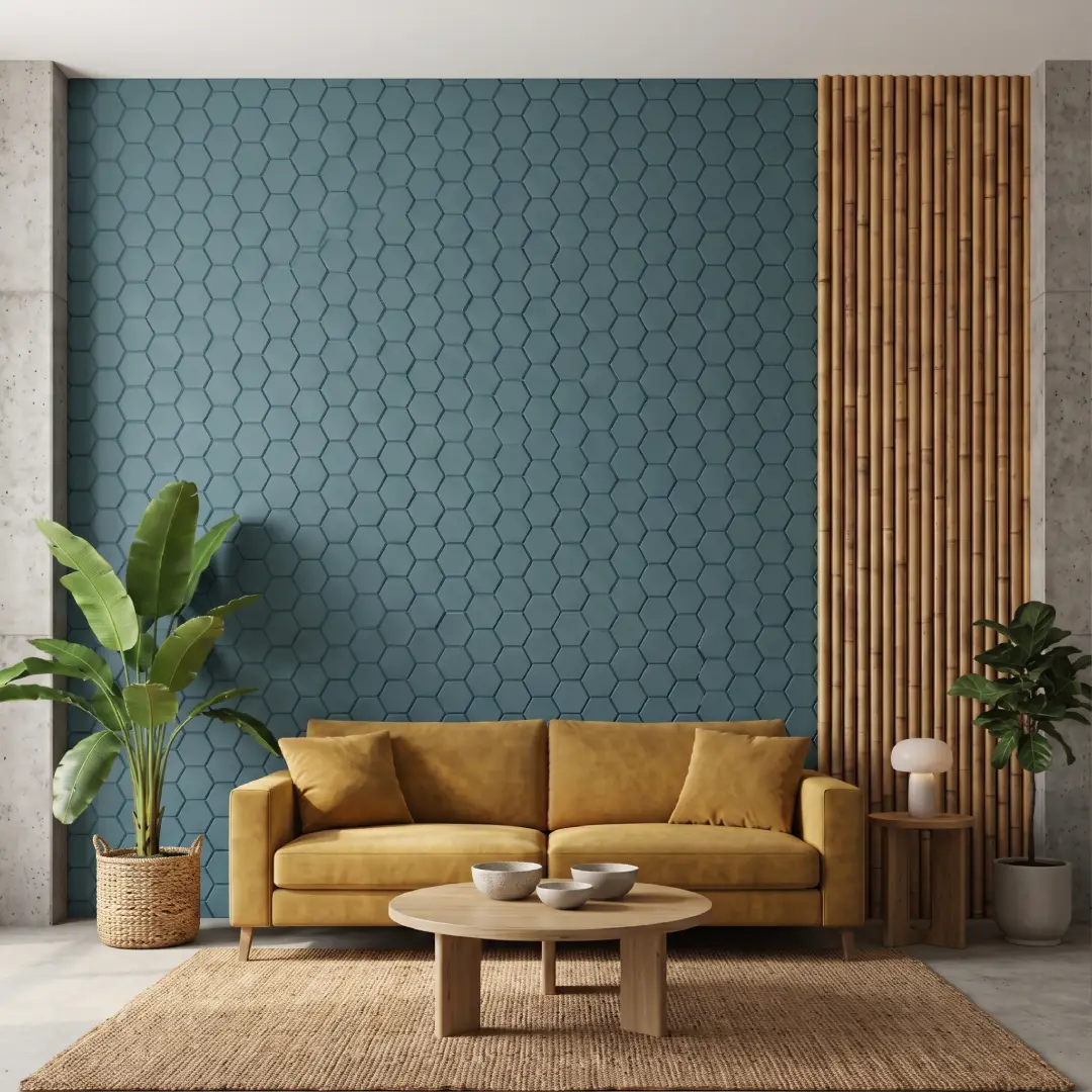Wallboard Biru Model Hexagon Teal